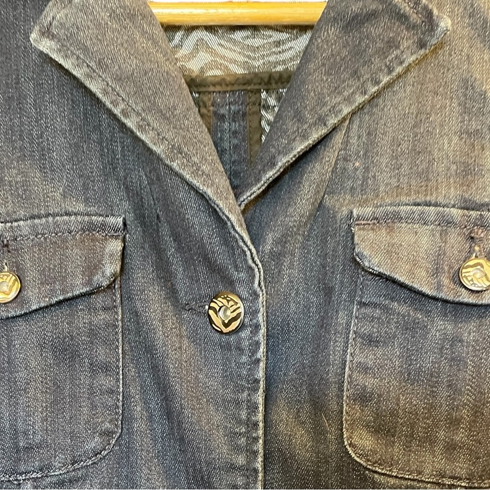 DANA BUCHMAN Dark Blue Button Front Lapel 4-Pocket Denim Jean Jacket - Size 8 - Picture 2 of 16